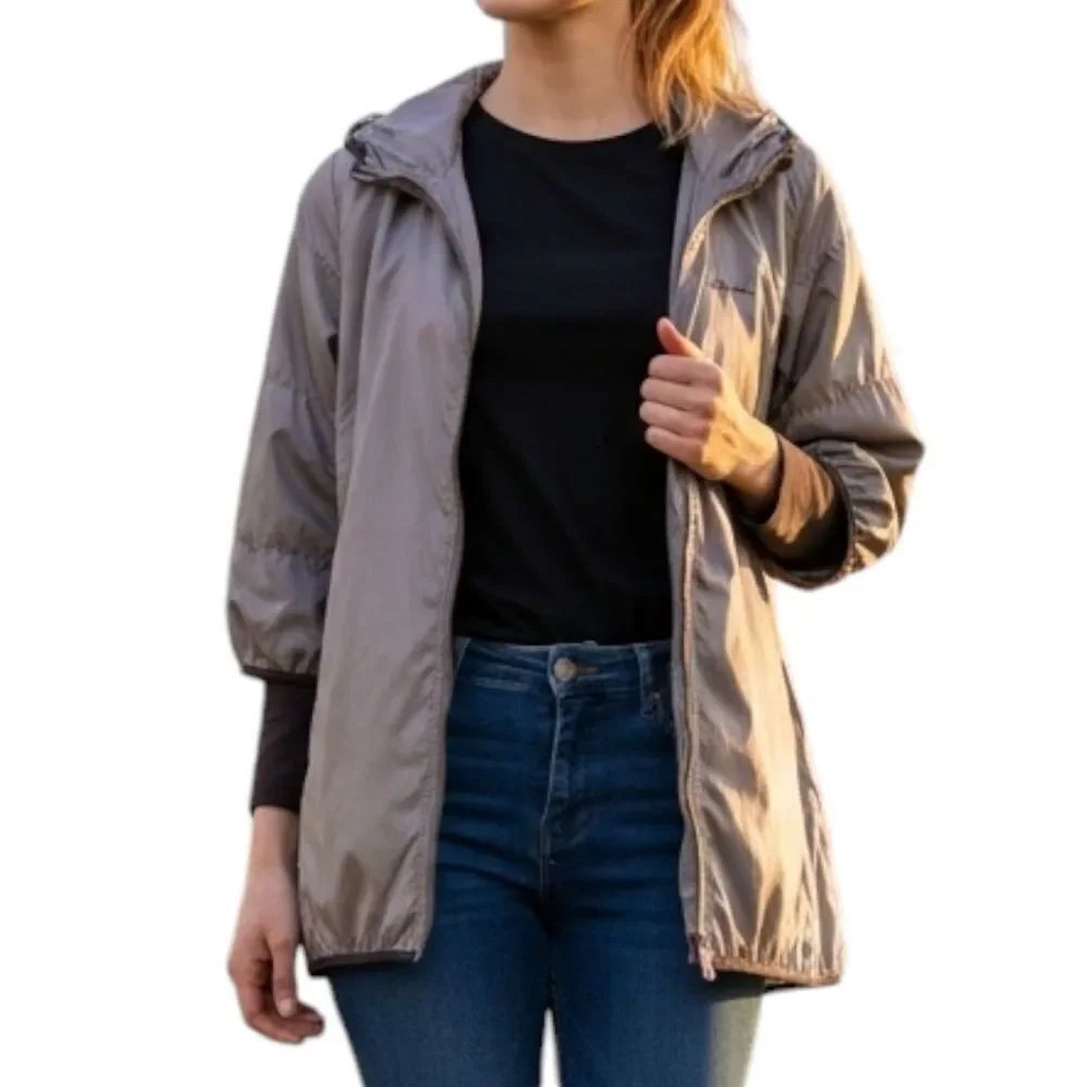 Bogner Luxury Hooded Windbreaker Jacket Brown Layered Sleeve Size 38